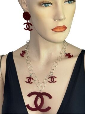 Upcycled CC Fashion Necklace and Earring Set